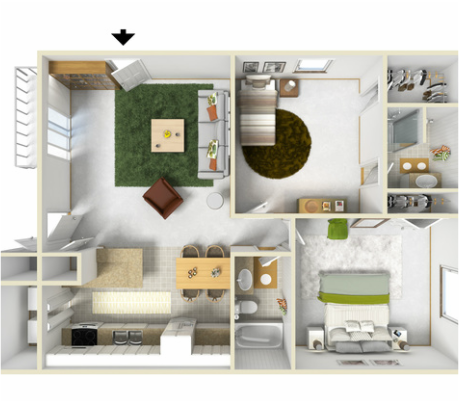Floor plan for 2 beds, 2 baths, 1100 sqft